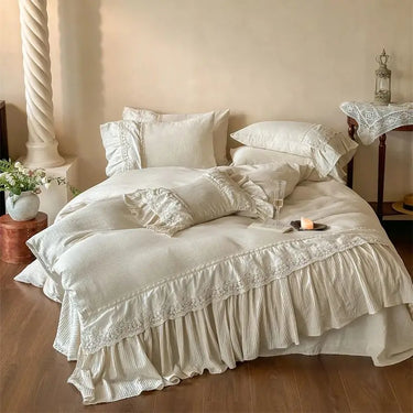 Pure Natural French Embroidered Duvet Cover, Linen Cotton Bedding Set